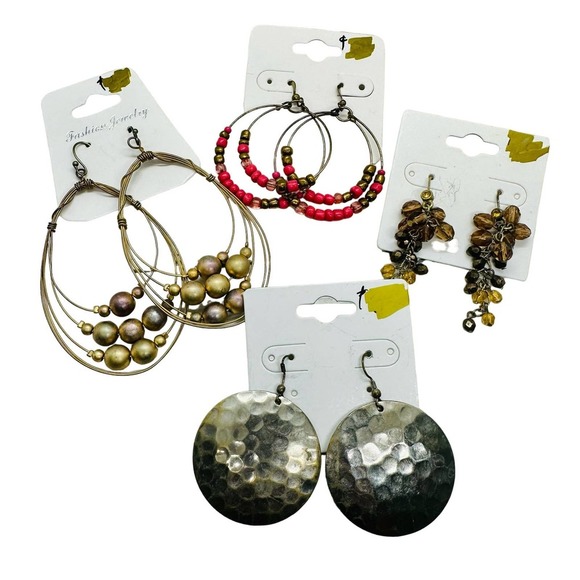Lot 4‎ Pairs Fashion Earrings Women’s Dangle Statement Gold - Picture 1 of 8